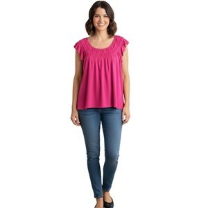 We The Free Coconut Gathered On/Off Shoulder Pink Top Women's Small